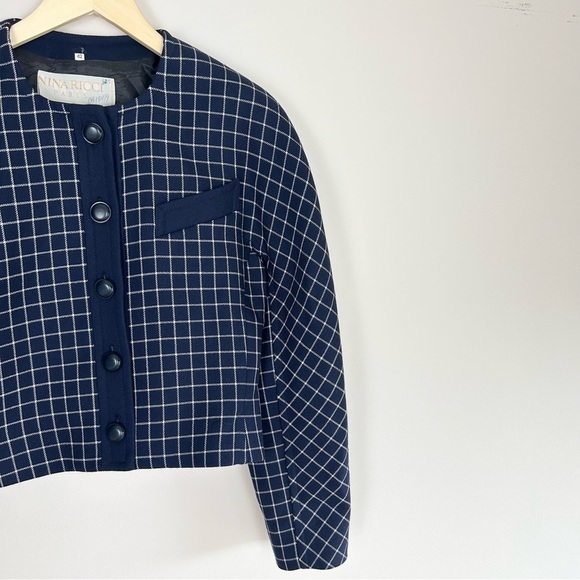 Vintage Nina Ricci 1980s Navy Windowpane Blazer - Picture 4 of 6